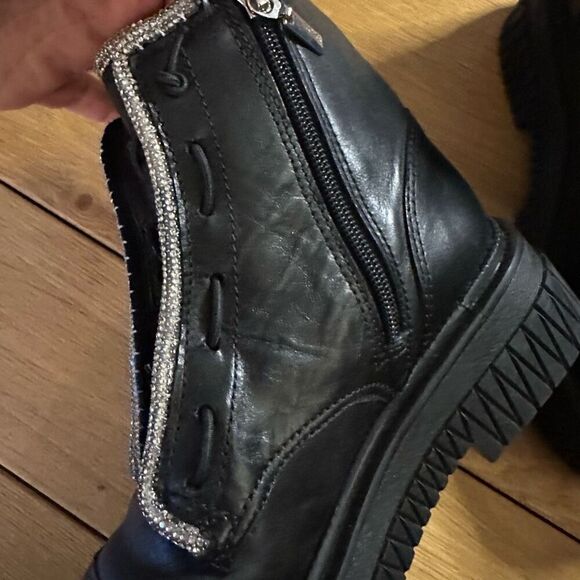 Schutz amirah black leather boots shimmer nwot 7.5 - Picture 5 of 10